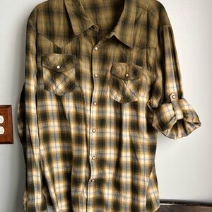 Men's Plaid Button-Up Shirt - Green and Brown